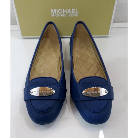 Michael Kors MK Plate Moccasin Flat Shoes Cobalt Blue - Picture 3 of 5